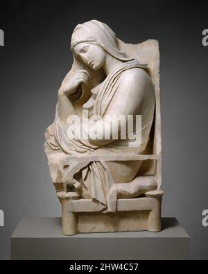 Art inspiré par le marbre stèle (grave marqueur) d'une femme, classique tardif, mi-4th siècle avant J.-C., grec, Attique, Marbre, H. 48 1/16 po (122 cm), Sculpture de pierre, cette noble image d'une femme nous rappelle la description du philosophe Aristote des croyances courantes sur les morts: "In, oeuvres classiques modernisées par Artotop avec un peu de modernité. Formes, couleur et valeur, impact visuel accrocheur sur l'art émotions par la liberté d'œuvres d'art d'une manière contemporaine. Un message intemporel qui cherche une nouvelle direction créative. Artistes qui se tournent vers le support numérique et créent le NFT Artotop Banque D'Images