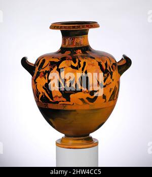 Art inspiré par l'hydrie de terre cuite: Kalpis (vase d'eau), classique, début du 4th siècle avant J.-C., grec, attique, terre cuite; figure rouge, H. 17 3/16 po (43,6 cm) ; diamètre de la bouche : 6 9/16 po (16,7 cm) ; diamètre du pied : 6 1/16 po (15,4 cm), vases, Poséidon et Amymone avec Amphitrite, oeuvres classiques modernisées par Artotop avec une touche de modernité. Formes, couleur et valeur, impact visuel accrocheur sur l'art émotions par la liberté d'œuvres d'art d'une manière contemporaine. Un message intemporel qui cherche une nouvelle direction créative. Artistes qui se tournent vers le support numérique et créent le NFT Artotop Banque D'Images