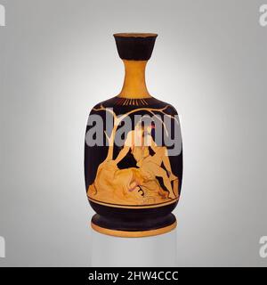 Art inspiré de la terre cuite squat lekythos (ballon à huile), classique, env. 420 av. J.-C., grec, Attique, terre cuite ; figure rouge, 6 3/16 × 2 3/4 po (15,7 × 7 cm), vases, Philoktetes sur Lemnos. Le peintre, encore non identifié, a créé une composition exceptionnellement expressive sur ce vase. IT, Classic œuvres modernisées par Artotop avec un peu de modernité. Formes, couleur et valeur, impact visuel accrocheur sur l'art émotions par la liberté d'œuvres d'art d'une manière contemporaine. Un message intemporel qui cherche une nouvelle direction créative. Artistes qui se tournent vers le support numérique et créent le NFT Artotop Banque D'Images