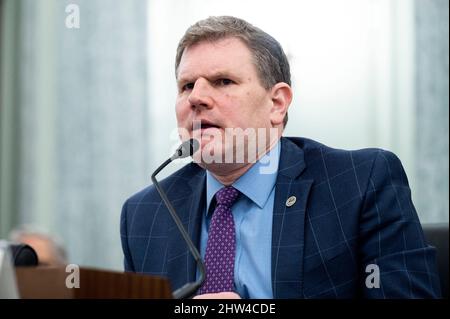 Washington, DC, États-Unis. 3rd mars 2022. 3 mars 2022 - Washington, DC, États-Unis : DANIEL MAFFEI, président de la Commission fédérale maritime, prenant la parole à une audience du Sénat sur le commerce, la science et le transport. (Image de crédit : © Michael Brochstein/ZUMA Press Wire) Banque D'Images