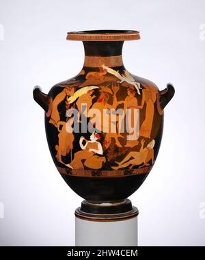 Art inspiré par l'hydrie de terre cuite : kalpis (vase d'eau), classique tardif, début du 4th siècle avant J.-C., grec, attique, terre cuite ; figure rouge, H. 17 5/8 po (44,7 cm) ; diamètre de la bouche : 7 po (17,8 cm) ; diamètre du pied : 6 1/4 po (15,8 cm), vases, Poséidon et Amymone entouré par Eros, Apollo, oeuvres classiques modernisées par Artotop avec une touche de modernité. Formes, couleur et valeur, impact visuel accrocheur sur l'art émotions par la liberté d'œuvres d'art d'une manière contemporaine. Un message intemporel qui cherche une nouvelle direction créative. Artistes qui se tournent vers le support numérique et créent le NFT Artotop Banque D'Images