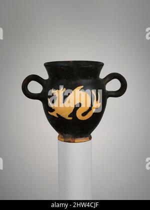 Art inspiré par des kantharos en terre cuite (coupe à boire), classique tardif, fin du 4th siècle avant J.-C., étrusque, terre cuite; rouge superposé, total: 5 1/16 x 6 7/8in. (12,9 x 17,4cm) ; diamètre de la lèvre 3 7/8in. (9,9cm); diamètre du corps 4 5/16in. (10,9cm); diamètre du pied 2 1/4in. (5,8cm), vases, oeuvres classiques modernisées par Artotop avec une touche de modernité. Formes, couleur et valeur, impact visuel accrocheur sur l'art émotions par la liberté d'œuvres d'art d'une manière contemporaine. Un message intemporel qui cherche une nouvelle direction créative. Artistes qui se tournent vers le support numérique et créent le NFT Artotop Banque D'Images