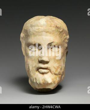 Art inspiré par la tête en marbre d'un homme barbu d'un herm, classique, ca. 450–425 C.-B., grec, Attique, marbre, H. 7 7/16 po. (18,9 cm), Sculpture de pierre, têtes d'hermes barbardées, qui surmontés des piliers rectangulaires, étaient généralement placés comme protecteurs de sanctuaires, carrefour, maisons privées, oeuvres classiques modernisées par Artotop avec un peu de modernité. Formes, couleur et valeur, impact visuel accrocheur sur l'art émotions par la liberté d'œuvres d'art d'une manière contemporaine. Un message intemporel qui cherche une nouvelle direction créative. Artistes qui se tournent vers le support numérique et créent le NFT Artotop Banque D'Images