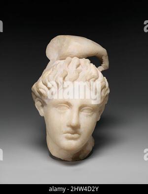 Art inspiré par Marble Head of Apollo avec fragment de sa main, Imperial, 1st ou 2nd Century A.D., Roman, Marble, H. 6 3/4 in. (17,2 cm), Sculpture de pierre, adaptation romaine d'une œuvre grecque du 4th siècle avant J.-C., connue sous le nom d'Apollo Lykeios. Célèbre statue d'Apollon en bronze, les œuvres classiques modernisées par Artotop avec une touche de modernité. Formes, couleur et valeur, impact visuel accrocheur sur l'art émotions par la liberté d'œuvres d'art d'une manière contemporaine. Un message intemporel qui cherche une nouvelle direction créative. Artistes qui se tournent vers le support numérique et créent le NFT Artotop Banque D'Images