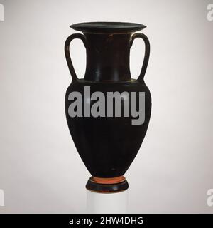 Art inspiré par les amphores à cou en terre cuite (bocal), classique, fin du 5th siècle avant J.-C., grec, sud-italien, Campanien, terre cuite; Vernis noir, H. 11 5/8 po. (29,5 cm), vases, le Groupe Owl-Pillar représente l'un des premiers ateliers actifs en Campanie, fortement influencé par Attic, Classic œuvres modernisées par Artotop avec un peu de modernité. Formes, couleur et valeur, impact visuel accrocheur sur l'art émotions par la liberté d'œuvres d'art d'une manière contemporaine. Un message intemporel qui cherche une nouvelle direction créative. Artistes qui se tournent vers le support numérique et créent le NFT Artotop Banque D'Images