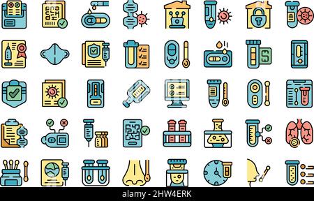 Les icônes de test PCR définissent le vecteur de contour.Analyse Covid.Test Corona Illustration de Vecteur