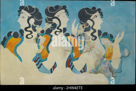 Art inspiré par la reproduction de la fresque « Ladies in Blue », Minoan IB, ca. 1525–1450 C.-B., Minoan, plâtre peint, total : 61 1/2 x 40 po (156,2 x 101,6 cm), fouillé avant 1914 près de Royal magazines, Knossos. Ce groupe de trois femmes a été restauré à l'origine par E. Gillieron, œuvres classiques modernisées par Artotop avec un peu de modernité. Formes, couleur et valeur, impact visuel accrocheur sur l'art émotions par la liberté d'œuvres d'art d'une manière contemporaine. Un message intemporel qui cherche une nouvelle direction créative. Artistes qui se tournent vers le support numérique et créent le NFT Artotop Banque D'Images