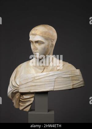 Art inspiré par le buste en marbre de portrait de Severus Alexander, feu Severan, ca. A.D. 230–235, romain, marbre, total : 29 1/8 x 29 1/2 po (74 x 75 cm), Sculpture de pierre, le jeune empereur Severus Alexander (r. A.D. 222–235) porte une tota contabulata, avec un grand pli (sinus, oeuvres classiques modernisées par Artotop avec un peu de modernité. Formes, couleur et valeur, impact visuel accrocheur sur l'art émotions par la liberté d'œuvres d'art d'une manière contemporaine. Un message intemporel qui cherche une nouvelle direction créative. Artistes qui se tournent vers le support numérique et créent le NFT Artotop Banque D'Images