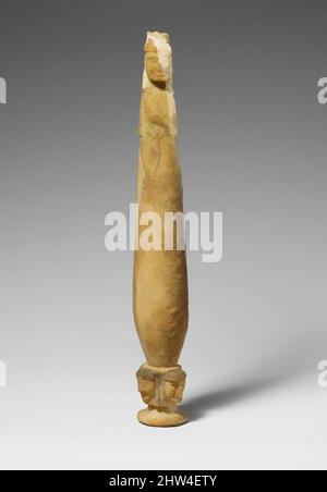 Art inspiré par Alabaster alabastron (vase à parfum), archaïque, début du 6th siècle avant J.-C., étrusque, albâtre, H.: 14 po. (35,6 cm), vases divers-Pierre, coupé d'un morceau de pierre, le vase se compose du récipient, sous la forme d'une femme tenant une fleur de lotos, et d'une base, oeuvres classiques modernisées par Artotop avec un peu de modernité. Formes, couleur et valeur, impact visuel accrocheur sur l'art émotions par la liberté d'œuvres d'art d'une manière contemporaine. Un message intemporel qui cherche une nouvelle direction créative. Artistes qui se tournent vers le support numérique et créent le NFT Artotop Banque D'Images