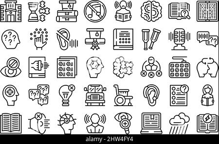 Les icônes d'incapacité d'apprentissage définissent le vecteur de contour. Éducation inclusive. Test scolaire Illustration de Vecteur