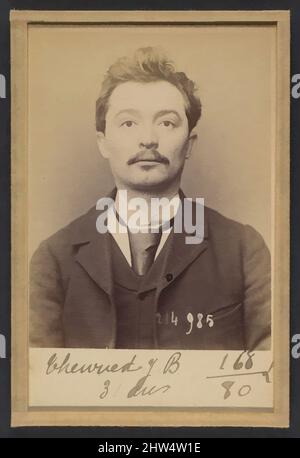 Art inspiré par Théuriet. Jean Baptiste. 30 ans, né à Lyon. Gérant-codeur. Anarchiste. 2/3/94., 1894, impression argentée d'albumine de verre négatif, 10,5 x 7 x 0,5 cm (4 1/8 x 2 3/4 x 3/16 po) chacun, photographies, Alphonse Bertillon (français, 1853–1914), née dans une famille distinguée de, œuvres classiques modernisées par Artotop avec une touche de modernité. Formes, couleur et valeur, impact visuel accrocheur sur l'art émotions par la liberté d'œuvres d'art d'une manière contemporaine. Un message intemporel qui cherche une nouvelle direction créative. Artistes qui se tournent vers le support numérique et créent le NFT Artotop Banque D'Images