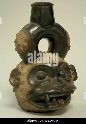 Art inspiré par la bouteille à bec Stirrup : Monkey Head, 12th–5th Century B.C., Pérou, Cupisnie (?), céramique, Hauteur 8-1/2 po (21,6 cm), Ceramics-Containers, oeuvres classiques modernisées par Artotop avec une touche de modernité. Formes, couleur et valeur, impact visuel accrocheur sur l'art émotions par la liberté d'œuvres d'art d'une manière contemporaine. Un message intemporel qui cherche une nouvelle direction créative. Artistes qui se tournent vers le support numérique et créent le NFT Artotop Banque D'Images