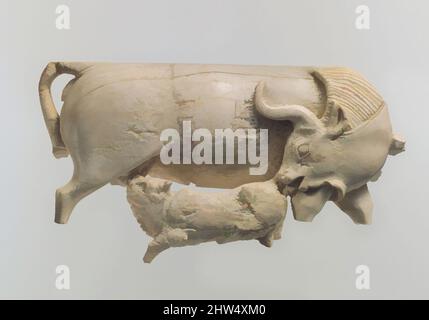 Art inspiré par la plaque de meubles ajourés montrant une vache allaitante d'un veau, Neo-Assyrian, ca. 9th–8th siècle av. J.-C., Syrie, probablement d'Arslan Tash (Hadi antique), Assyrien, Ivoire, 2,37 x 4,25 po. (6,02 x 10,8 cm), ivoire / reliefs d'os, au début du premier millénaire avant J.-C., ivoire, œuvres classiques modernisées par Artotop avec un peu de modernité. Formes, couleur et valeur, impact visuel accrocheur sur l'art émotions par la liberté d'œuvres d'art d'une manière contemporaine. Un message intemporel qui cherche une nouvelle direction créative. Artistes qui se tournent vers le support numérique et créent le NFT Artotop Banque D'Images