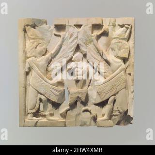 Art inspiré par la plaque de meubles sculptée en relief montrant deux hommes ailés flanquant un bébé sur une fleur de lotus, Neo-Assyrian, ca. 9th–8th siècle av. J.-C., Syrie, probablement d'Arslan Tash (Hadi antique), Assyrien, Ivoire, 3,25 x 3,12 po. (8,26 x 7,92 cm), Ivoire/OS-reliefs-, oeuvres classiques modernisées par Artotop avec une touche de modernité. Formes, couleur et valeur, impact visuel accrocheur sur l'art émotions par la liberté d'œuvres d'art d'une manière contemporaine. Un message intemporel qui cherche une nouvelle direction créative. Artistes qui se tournent vers le support numérique et créent le NFT Artotop Banque D'Images