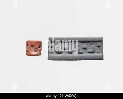 Art inspiré par Cylinder Seal et l'impression moderne: Assis 'Dames en queue de porc' et pots, vers la fin Uruk–Jemdet Nasr, ca. 3300–2900 C.-B., Mésopotamie, Nippur, Limestone, H. 3/4 po. (1,9 cm), joints de cylindre de pierre, bien que des pierres gravées avaient été utilisées dès le septième millénaire B.C, les œuvres classiques modernisées par Artotop avec un peu de modernité. Formes, couleur et valeur, impact visuel accrocheur sur l'art émotions par la liberté d'œuvres d'art d'une manière contemporaine. Un message intemporel qui cherche une nouvelle direction créative. Artistes qui se tournent vers le support numérique et créent le NFT Artotop Banque D'Images