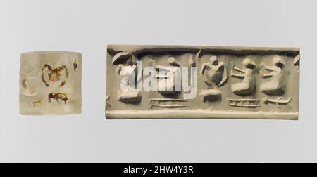 Art inspiré par Cylinder Seal et l'impression moderne: Trois 'femmes pigeolées' avec des navires à double manche, Uruk tardif–Jemdet Nasr, ca. 3300–2900 C.-B., Mésopotamie méridionale, cristal de roche, 0,79 po. (2,01 cm), joints de cylindre de pierre, bien que des pierres gravées avaient été utilisées dès le, les œuvres classiques modernisées par Artotop avec un peu de modernité. Formes, couleur et valeur, impact visuel accrocheur sur l'art émotions par la liberté d'œuvres d'art d'une manière contemporaine. Un message intemporel qui cherche une nouvelle direction créative. Artistes qui se tournent vers le support numérique et créent le NFT Artotop Banque D'Images