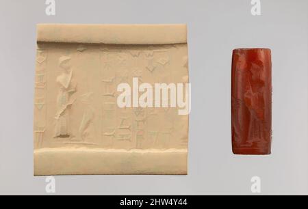 Art inspiré par Cylinder Seal et l'impression moderne: Millepertuis, chien surmonté par un standard, Kassite, vers le milieu du millénaire 2nd av. J.-C., Mésopotamie, Kassite, Carnélien, 0,97 po. (2,46 cm), joints de cylindre de pierre-inscrits, bien que des pierres gravées avaient été utilisées dès le septième, les œuvres classiques modernisées par Artotop avec un peu de modernité. Formes, couleur et valeur, impact visuel accrocheur sur l'art émotions par la liberté d'œuvres d'art d'une manière contemporaine. Un message intemporel qui cherche une nouvelle direction créative. Artistes qui se tournent vers le support numérique et créent le NFT Artotop Banque D'Images