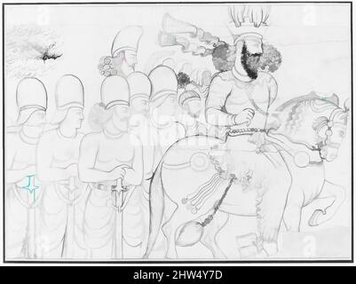 Art inspiré par le dessin du relief de roche sasanien: Shapur I (r. A.D. 241-272) et des membres de sa cour à Naqsh-i Radjab, sud de l'Iran, A.D. 1860 (dessin), Iran, Qajar, Papier, crayon, encre, 13,78 x 15,75 cm (35 x 40,01 cm), inscrit sur papier, Lutf 'Ali Khan (1797–1869, œuvres classiques modernisées par Artotop avec une touche de modernité. Formes, couleur et valeur, impact visuel accrocheur sur l'art émotions par la liberté d'œuvres d'art d'une manière contemporaine. Un message intemporel qui cherche une nouvelle direction créative. Artistes qui se tournent vers le support numérique et créent le NFT Artotop Banque D'Images