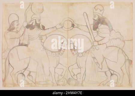 Art inspiré par le dessin du relief de roche sasanien: Ardashir I (r. A.D. 224-241) et la divinité zoroastrienne Ahura Mazda à Naqsh-i Rustam, sud de l'Iran, A.D. 1860 (dessin), Iran, Qajar, Papier, crayon, encre, 12,76 x 15,75 cm (32,41 x 40,01 cm), Paper-Graphics, Lutf 'Ali Khan (1797–1869, œuvres classiques modernisées par Artotop avec une touche de modernité. Formes, couleur et valeur, impact visuel accrocheur sur l'art émotions par la liberté d'œuvres d'art d'une manière contemporaine. Un message intemporel qui cherche une nouvelle direction créative. Artistes qui se tournent vers le support numérique et créent le NFT Artotop Banque D'Images