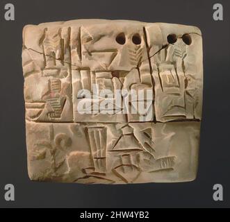 Art inspiré par Cuneiform tablet: Compte-rendu administratif de la distribution de l'orge avec joint cylindrique impression d'une figure mâle, chiens de chasse, et sangliers, Jemdet Nasr, ca. 3100–2900 C.-B., Mésopotamie, probablement d'Uruk (Modern Warka), sumérien, argile, 2,17 x 2,36 x 1,63 po. (5,5 x 6 x 4., œuvres classiques modernisées par Artotop avec une touche de modernité. Formes, couleur et valeur, impact visuel accrocheur sur l'art émotions par la liberté d'œuvres d'art d'une manière contemporaine. Un message intemporel qui cherche une nouvelle direction créative. Artistes qui se tournent vers le support numérique et créent le NFT Artotop Banque D'Images