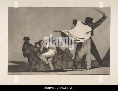 Art inspiré par la plaque A des 'Disparates' : célèbre folie, ca. 1816–23 (publié avant 1877), Décapage et aquatint bruni, plaque : 9 5/8 × 13 3/4 po. (24,5 × 35 cm), gravures, Goya (Francisco de Goya y Lucientes) (espagnol, Fuendetodos 1746–1828 Bordeaux), l'une des quatre œuvres classiques modernisées par Artotop avec une touche de modernité. Formes, couleur et valeur, impact visuel accrocheur sur l'art émotions par la liberté d'œuvres d'art d'une manière contemporaine. Un message intemporel qui cherche une nouvelle direction créative. Artistes qui se tournent vers le support numérique et créent le NFT Artotop Banque D'Images