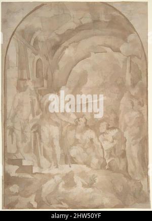 Art inspiré par la descente du Christ aux Limbo (recto); Coats d'armes des familles florentine et siennoise (verso), ca. 1536, encre de stylo et brune, lavage au pinceau et au marron, sur les traces de point d'électrode ou de craie noire; au carré de point d'électrode (recto); stylo et encre brune (verso), 9 × 6 3/8 po. (22,9, œuvres classiques modernisées par Artotop avec une touche de modernité. Formes, couleur et valeur, impact visuel accrocheur sur l'art émotions par la liberté d'œuvres d'art d'une manière contemporaine. Un message intemporel qui cherche une nouvelle direction créative. Artistes qui se tournent vers le support numérique et créent le NFT Artotop Banque D'Images