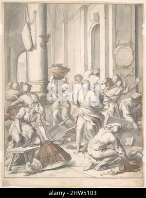 Art inspiré par le Christ conduite de l'argent Changers du Temple, ca. 1665–70, encre stylo et brune et lavage gris; tracé dans de la craie noire et incisé pour le transfert, 10-1/8 x 7-7/8 po. (25,7 x 20 cm), dessins, Matthias Scheits (allemand, Hambourg ca. 1625 environ 1700 Hambourg, œuvres classiques modernisées par Artotop avec une touche de modernité. Formes, couleur et valeur, impact visuel accrocheur sur l'art émotions par la liberté d'œuvres d'art d'une manière contemporaine. Un message intemporel qui cherche une nouvelle direction créative. Artistes qui se tournent vers le support numérique et créent le NFT Artotop Banque D'Images