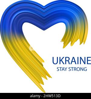 Drapeau de l'Ukraine dans le coeur avec style de trait de pinceau isolé sur fond blanc. Illustration vectorielle Illustration de Vecteur