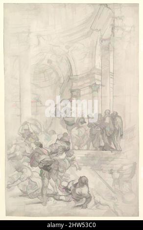 Art inspiré par le Christ qui conduit les changeurs d'argent du Temple, 1680–1744, craie noire et graphite, avec renforts partiels en stylo et encre noire, 19 7/8 x 12 1/2 po. (50,5 x 31,8 cm), dessins, Lorenzo de' Ferrari (italien, Gênes 1680–1744 Gênes, oeuvres classiques modernisées par Artotop avec une touche de modernité. Formes, couleur et valeur, impact visuel accrocheur sur l'art émotions par la liberté d'œuvres d'art d'une manière contemporaine. Un message intemporel qui cherche une nouvelle direction créative. Artistes qui se tournent vers le support numérique et créent le NFT Artotop Banque D'Images