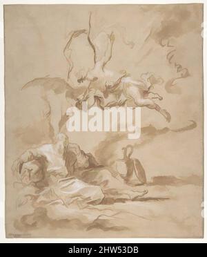 Art inspiré par Elijah visité par un Ange dans la nature sauvage (1 Rois 19:4-8), 1687–1749, Brush and Brown wash, surligné de blanc, sur des traces de craie noire, sur papier brun clair, 10 3/8 x 8 3/4 po. (26,3 x 22,3 cm), dessins, Alessandro Magnasco (italien, Gênes 1667–1749 Gênes, oeuvres classiques modernisées par Artotop avec une touche de modernité. Formes, couleur et valeur, impact visuel accrocheur sur l'art émotions par la liberté d'œuvres d'art d'une manière contemporaine. Un message intemporel qui cherche une nouvelle direction créative. Artistes qui se tournent vers le support numérique et créent le NFT Artotop Banque D'Images