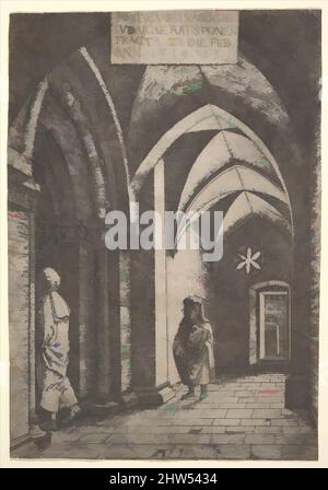 Art inspiré par le hall d'entrée de la Synagogue de Ratisbonne, 1519, Etching, feuille : 6 1/4 × 4 3/8 po. (15,9 × 11,1 cm), estampes, Albrecht Altdorfer (allemand, Regensburg ca. 1480–1538 Regensburg), dans la lumière discrète d'une porte ouverte et d'une rosace, deux hommes juifs sont présentés, des œuvres classiques modernisées par Artotop avec une touche de modernité. Formes, couleur et valeur, impact visuel accrocheur sur l'art émotions par la liberté d'œuvres d'art d'une manière contemporaine. Un message intemporel qui cherche une nouvelle direction créative. Artistes qui se tournent vers le support numérique et créent le NFT Artotop Banque D'Images