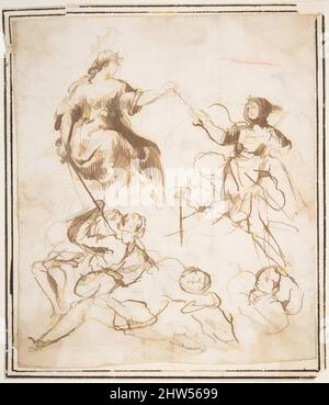 Art inspiré par Groupe de cinq figures allégoriques, 1624–63, encre de plume et brune. Lignes de cadrage à l'encre du stylet et marron, 6 x 5-1/4 po. (15,3 x 13,3 cm), dessins, attribué à Francesco Allegrini (Italien, Cantiano (?) 1615/20–après 1679 Gubbio, oeuvres classiques modernisées par Artotop avec une touche de modernité. Formes, couleur et valeur, impact visuel accrocheur sur l'art émotions par la liberté d'œuvres d'art d'une manière contemporaine. Un message intemporel qui cherche une nouvelle direction créative. Artistes qui se tournent vers le support numérique et créent le NFT Artotop Banque D'Images