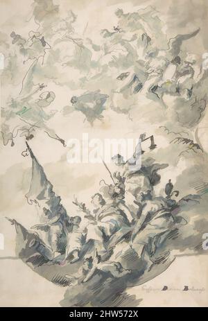 Art inspiré par le design pour un plafond : Venise réception de la maison, 1755–60, stylo et encre noire, brosse et gris-vert et bleu-gris lavage, sur craie noire, 11 7/8 x 8 1/16in. (30,2 x 20,5cm), dessins, Gaspésie Diziani (italien, Belluno 1689–1767 Venise), cette composition dynamique, Dessiné dans, les œuvres classiques modernisées par Artotop avec une touche de modernité. Formes, couleur et valeur, impact visuel accrocheur sur l'art émotions par la liberté d'œuvres d'art d'une manière contemporaine. Un message intemporel qui cherche une nouvelle direction créative. Artistes qui se tournent vers le support numérique et créent le NFT Artotop Banque D'Images