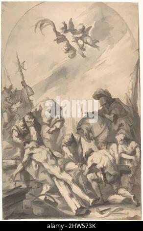 Art inspiré par le martyre de Saint Andrew (recto); dos d'une femme portant une robe longue avec une robe de Ruff (verso), 1689–1767, stylo et encre brune, pinceau et lavage gris et brun, sur de légères traces de plomb ou de graphite (recto). Mise en plan exécutée avec le dessus voûté. Lignes d'encadrement et autres, œuvres classiques modernisées par Artotop avec une touche de modernité. Formes, couleur et valeur, impact visuel accrocheur sur l'art émotions par la liberté d'œuvres d'art d'une manière contemporaine. Un message intemporel qui cherche une nouvelle direction créative. Artistes qui se tournent vers le support numérique et créent le NFT Artotop Banque D'Images