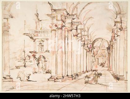 Art inspiré par architectural Capriccio : Colonnade voûtée d'un Palais, 1712–93, encre de plume et brune, sur craie rouge, 7 1/16 x 9 15/16in. (18 x 25,3cm), dessins, Francesco Guardi (Italien, Venise 1712–1793 Venise, oeuvres classiques modernisées par Artotop avec une touche de modernité. Formes, couleur et valeur, impact visuel accrocheur sur l'art émotions par la liberté d'œuvres d'art d'une manière contemporaine. Un message intemporel qui cherche une nouvelle direction créative. Artistes qui se tournent vers le support numérique et créent le NFT Artotop Banque D'Images