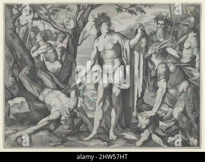 Art inspiré par Apollon et Marsyas et le jugement de Midas, 1581, gravure, feuille : 9 3/16 x 12 9/16 po. (23,4 x 31,9 cm), tirages, Melchior Meier (allemand, Italie active, env. 1572–82), selon Ovid, Apollo participe à deux compétitions musicales. Quand Marsyas vantait sa flûte, Classic œuvres modernisées par Artotop avec une touche de modernité. Formes, couleur et valeur, impact visuel accrocheur sur l'art émotions par la liberté d'œuvres d'art d'une manière contemporaine. Un message intemporel qui cherche une nouvelle direction créative. Artistes qui se tournent vers le support numérique et créent le NFT Artotop Banque D'Images