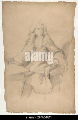 Art inspiré par un gentleman assis à une table, s.d., craie noire, rehaussé de blanc, sur papier beige, 17 15/16 x 11 7/16 po (45,5 x 29 cm), dessins, François de Troy (français, Toulouse 1645–1730 Paris, oeuvres classiques modernisées par Artotop avec une touche de modernité. Formes, couleur et valeur, impact visuel accrocheur sur l'art émotions par la liberté d'œuvres d'art d'une manière contemporaine. Un message intemporel qui cherche une nouvelle direction créative. Artistes qui se tournent vers le support numérique et créent le NFT Artotop Banque D'Images