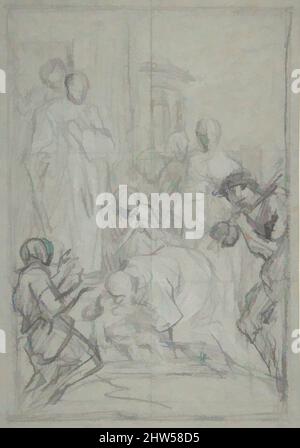 Art inspiré par Saint Benoît réanimer un bébé, env. 1745, craie noire, accentuée de blanc, sur papier gris-vert, 8 3/4 x 6 cm (22,2 x 15,5 cm), dessins, Pierre Hubert Subleyras (français, Saint-Gilles-du-Gard 1699–1749 Rome, oeuvres classiques modernisées par Artotop avec une touche de modernité. Formes, couleur et valeur, impact visuel accrocheur sur l'art émotions par la liberté d'œuvres d'art d'une manière contemporaine. Un message intemporel qui cherche une nouvelle direction créative. Artistes qui se tournent vers le support numérique et créent le NFT Artotop Banque D'Images