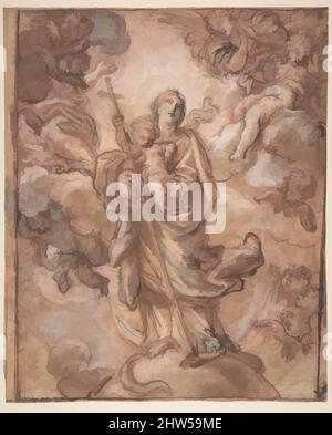 Art inspiré par la Vierge Immaculée avec le Christ enfant dans la gloire (recto); Rinaldo et Armida (verso), 1654–1714, encre stylo et marron, craie rouge, pinceau et lavage rouge, surligné de blanc (recto); stylo et encre brune, sur craie rouge (verso), 8 15/16 x 7 5/16in. (22,7 x 18,6cm, œuvres classiques modernisées par Artotop avec une touche de modernité. Formes, couleur et valeur, impact visuel accrocheur sur l'art émotions par la liberté d'œuvres d'art d'une manière contemporaine. Un message intemporel qui cherche une nouvelle direction créative. Artistes qui se tournent vers le support numérique et créent le NFT Artotop Banque D'Images