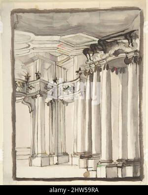 Art inspiré par la vue partielle d'un intérieur architectural (recto); esquisses non déchiffrables (verso), 1700–1780, encre de plume et marron, pinceau et lavage gris, rehaussé d'encre marron foncé sur des traces de graphite. Contour de cadrage au pinceau et lavage gris (recto). Dessins à la craie noire (verso, œuvres classiques modernisées par Artotop avec une touche de modernité. Formes, couleur et valeur, impact visuel accrocheur sur l'art émotions par la liberté d'œuvres d'art d'une manière contemporaine. Un message intemporel qui cherche une nouvelle direction créative. Artistes qui se tournent vers le support numérique et créent le NFT Artotop Banque D'Images