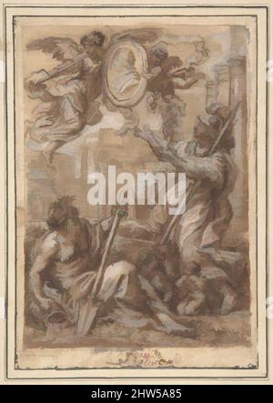 Art inspiré par Rome et le Tibre payer l'hommage à un Pape (Clément XI ?), 1625–1713, encre stylo et brune, pinceau et lavage brun, surligné en blanc, sur craie noire, sur papier beige, 9 3/16 x 6 5/16in. (23,4 x 16cm), dessins, cercle de Carlo Maratti (Italien, Camerano 1625–1713 Rome, oeuvres classiques modernisées par Artotop avec une touche de modernité. Formes, couleur et valeur, impact visuel accrocheur sur l'art émotions par la liberté d'œuvres d'art d'une manière contemporaine. Un message intemporel qui cherche une nouvelle direction créative. Artistes qui se tournent vers le support numérique et créent le NFT Artotop Banque D'Images