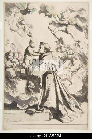 Art inspiré par Saint Anthony de Padoue adorant le Christ enfant dans la gloire, ca. 1640, Décapage, feuille : 10 1/2 × 7 1/16 po. (26,7 × 18 cm), Prints, Simone Cantarini (Italien, Pesaro 1612–1648 Vérone, oeuvres classiques modernisées par Artotop avec une touche de modernité. Formes, couleur et valeur, impact visuel accrocheur sur l'art émotions par la liberté d'œuvres d'art d'une manière contemporaine. Un message intemporel qui cherche une nouvelle direction créative. Artistes qui se tournent vers le support numérique et créent le NFT Artotop Banque D'Images