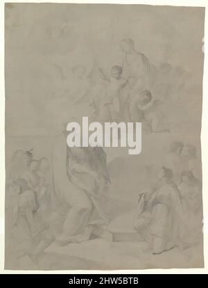 Art inspiré de la Vierge apparaissant à Saint Joseph Calasanctius, 1711–78, craie noire, surlignée de blanc, sur papier gris préparé, 21-7/8 x 16-3/16 po. (55,6 x 41,1 cm), dessins, Attibuted à Marco Caprinozzi (Italien, Civita Castellana ou Vignanello 1711–1778 Rome, oeuvres classiques modernisées par Artotop avec une touche de modernité. Formes, couleur et valeur, impact visuel accrocheur sur l'art émotions par la liberté d'œuvres d'art d'une manière contemporaine. Un message intemporel qui cherche une nouvelle direction créative. Artistes qui se tournent vers le support numérique et créent le NFT Artotop Banque D'Images