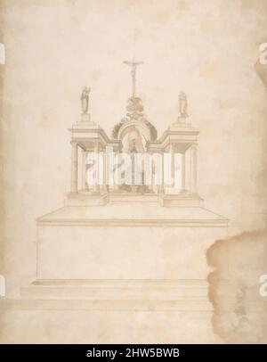 Art inspiré par le Design for a Tabernacle surmonté par Christ sur la Croix et les Figures de prière (la Vierge et Saint Jean?)., 1512–72, encre de plume et brune sur des traces de constructions préliminaires en graphite, pinceau et brun clair, feuille: 14 3/16 x 11 1/8 po. (36,1 x 28,2 cm, œuvres classiques modernisées par Artotop avec une touche de modernité. Formes, couleur et valeur, impact visuel accrocheur sur l'art émotions par la liberté d'œuvres d'art d'une manière contemporaine. Un message intemporel qui cherche une nouvelle direction créative. Artistes qui se tournent vers le support numérique et créent le NFT Artotop Banque D'Images