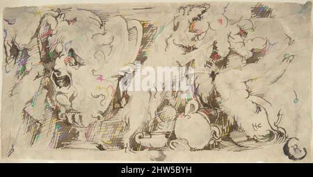 Art inspiré par Design for a Frieze with a grotesque vase and Festoon with a RAM and Putto., 1550–1610, stylo et encre brune, feuille: 2 3/16 x 4 1/4 po. (5,6 x 10,8 cm), dessins, Anonyme, Italien, 16th au début du 17th siècle, oeuvres classiques modernisées par Artotop avec une touche de modernité. Formes, couleur et valeur, impact visuel accrocheur sur l'art émotions par la liberté d'œuvres d'art d'une manière contemporaine. Un message intemporel qui cherche une nouvelle direction créative. Artistes qui se tournent vers le support numérique et créent le NFT Artotop Banque D'Images