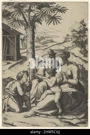 Art inspiré par la Vierge à l'enfant avec Saint Elizabeth et Jean-Baptiste, appelé « la Vierge de l'arbre des palmiers », ca. 1520–25, gravure, 9 3/4 x 6 3/4 pouces (24,7 x 17,1 cm), tirages, Marcantonio Raimondi (italien, Argini (?) env. 1480–avant 1534 Bologne (?)), après Raphaël (Raffaello, oeuvres classiques modernisées par Artotop avec un peu de modernité. Formes, couleur et valeur, impact visuel accrocheur sur l'art émotions par la liberté d'œuvres d'art d'une manière contemporaine. Un message intemporel qui cherche une nouvelle direction créative. Artistes qui se tournent vers le support numérique et créent le NFT Artotop Banque D'Images