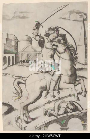 Art inspiré par Horatius Cocles à cheval, piétinant un soldat tombé, ca. 1510–27, gravure, feuille : 6 7/8 × 4 1/2 po. (17,4 × 11,4 cm), tirages, Marcantonio Raimondi (italien, Argini (?) env. 1480–avant 1534 Bologne, les œuvres classiques modernisées par Artotop avec une touche de modernité. Formes, couleur et valeur, impact visuel accrocheur sur l'art émotions par la liberté d'œuvres d'art d'une manière contemporaine. Un message intemporel qui cherche une nouvelle direction créative. Artistes qui se tournent vers le support numérique et créent le NFT Artotop Banque D'Images