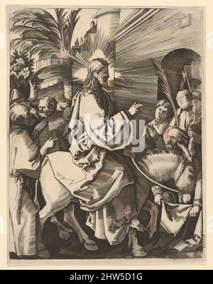 Art inspiré par l'entrée dans Jérusalem; Christ sur un âne vers une porte de ville voûtée; un homme âgé répand son manteau sur la route, après Dürer, ca. 1500–1534, gravure ; deuxième état de trois, feuille : 5 3/16 pouces × 4 po (13,1 × 10,2 cm), Prints, Marcantonio Raimondi (, oeuvres classiques modernisées par Artotop avec une touche de modernité. Formes, couleur et valeur, impact visuel accrocheur sur l'art émotions par la liberté d'œuvres d'art d'une manière contemporaine. Un message intemporel qui cherche une nouvelle direction créative. Artistes qui se tournent vers le support numérique et créent le NFT Artotop Banque D'Images