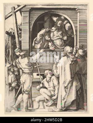 Art inspiré par Ecce Homo: Christ portant la couronne d'épines debout dans une loggia présentée à une foule, après Dürer, ca. 1500–1534, gravure ; deuxième état de trois, feuille : 5 3/16 × 3 15/16 po. (13,2 × 10 cm), tirages, Marcantonio Raimondi (italien, Argini (?) env. 1480–avant 1534, les œuvres classiques modernisées par Artotop avec une touche de modernité. Formes, couleur et valeur, impact visuel accrocheur sur l'art émotions par la liberté d'œuvres d'art d'une manière contemporaine. Un message intemporel qui cherche une nouvelle direction créative. Artistes qui se tournent vers le support numérique et créent le NFT Artotop Banque D'Images