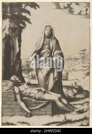 Art inspiré par la Pietà: La Vierge se tenant au-dessus du Christ mort, ses mains se sont répandues, ca. 1515–17, gravure, 12 3/16 x 8 3/4 pouces (31,0 x 22,2 cm), tirages, Marcantonio Raimondi (italien, Argini (?) env. 1480–avant 1534 Bologne (?)), après Raphaël (Raffaello Sanzio ou Santi) (, les œuvres classiques modernisées par Artotop avec une touche de modernité. Formes, couleur et valeur, impact visuel accrocheur sur l'art émotions par la liberté d'œuvres d'art d'une manière contemporaine. Un message intemporel qui cherche une nouvelle direction créative. Artistes qui se tournent vers le support numérique et créent le NFT Artotop Banque D'Images